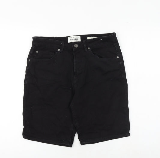Pull&Bear Mens Black Cotton Bermuda Shorts Size 32 in Regular Zip
