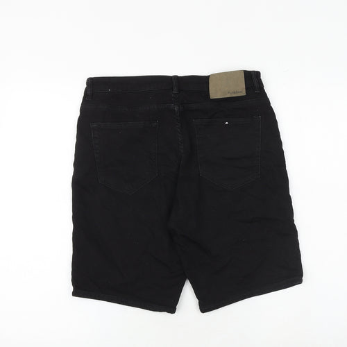 Pull&Bear Mens Black Cotton Bermuda Shorts Size 32 in Regular Zip