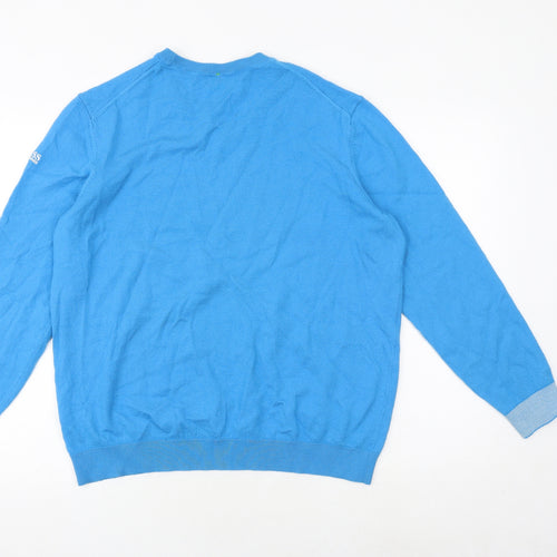 HUGO BOSS Mens Blue V-Neck Wool Pullover Jumper Size 2XL Long Sleeve
