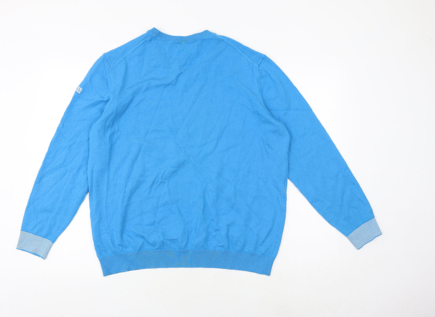 HUGO BOSS Mens Blue V-Neck Wool Pullover Jumper Size 2XL Long Sleeve
