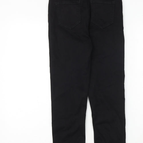 Marks and Spencer Womens Black Cotton Straight Jeans Size 8 Regular Zip - Cropped