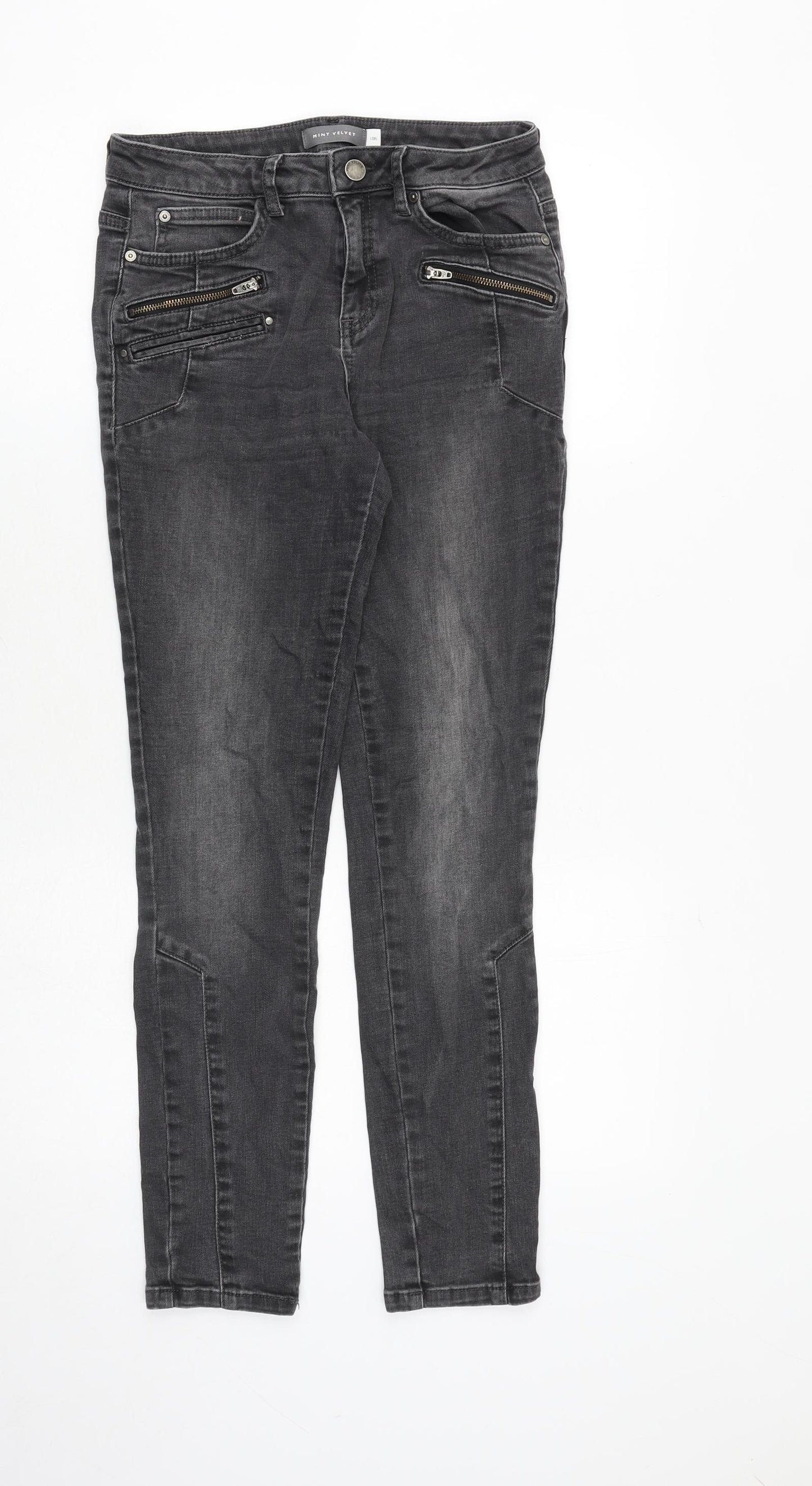 Mint Velvet Womens Grey Cotton Skinny Jeans Size 10 Slim Zip