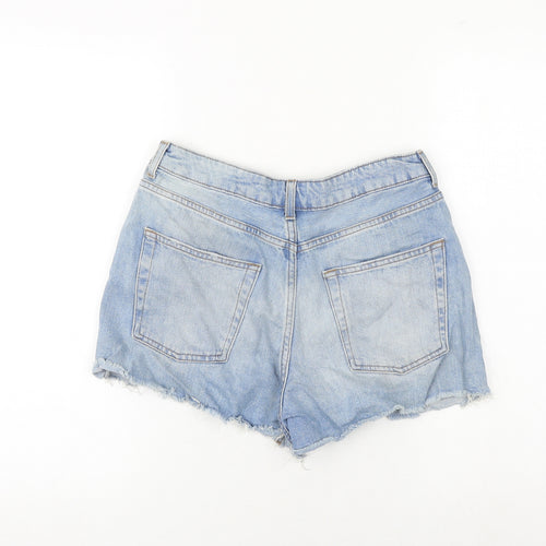 Topshop Womens Blue Cotton Cut-Off Shorts Size 10 Regular Zip - Distressed