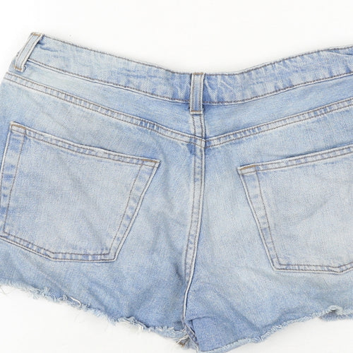 Topshop Womens Blue Cotton Cut-Off Shorts Size 10 Regular Zip - Distressed
