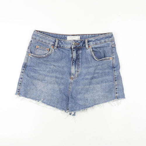 Topshop Womens Blue Cotton Cut-Off Shorts Size 14 Regular Zip