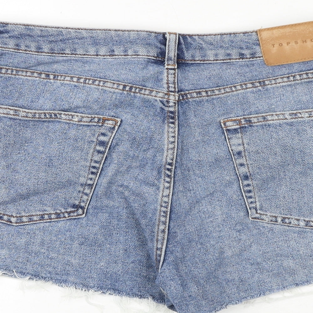 Topshop Womens Blue Cotton Cut-Off Shorts Size 14 Regular Zip