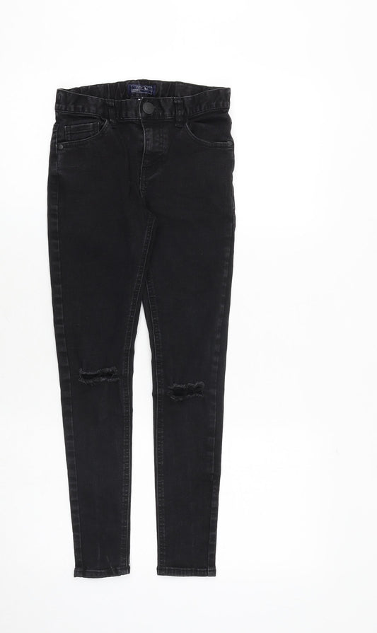 NEXT Boys Black Cotton Skinny Jeans Size 12 Years Regular Zip - Distressed