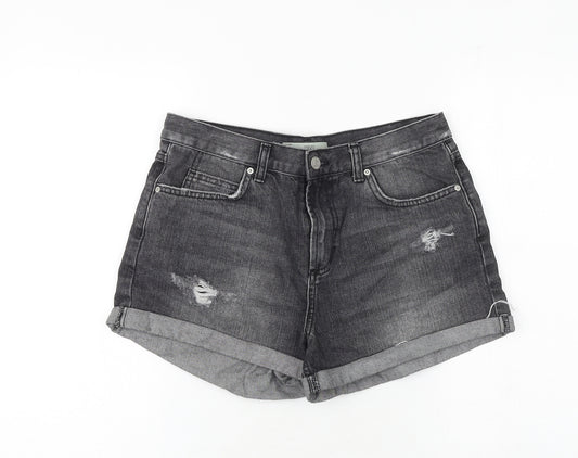 Topshop Womens Grey 100% Cotton Basic Shorts Size 12 Regular Zip - Distressed
