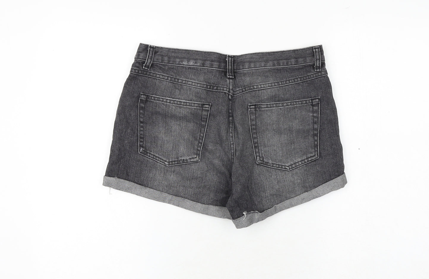 Topshop Womens Grey 100% Cotton Basic Shorts Size 12 Regular Zip - Distressed