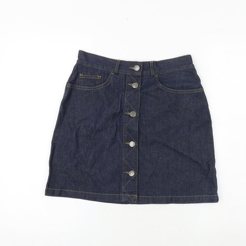Bay Womens Blue Cotton A-Line Skirt Size 8 Button