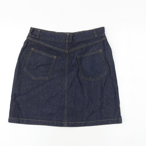 Bay Womens Blue Cotton A-Line Skirt Size 8 Button