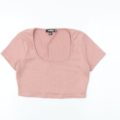 Missguided Womens Pink Polyester Cropped T-Shirt Size 10 Scoop Neck