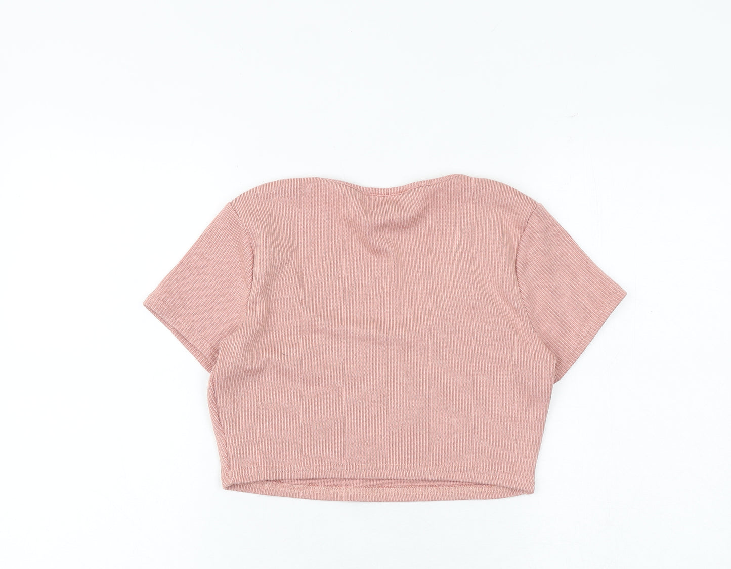Missguided Womens Pink Polyester Cropped T-Shirt Size 10 Scoop Neck
