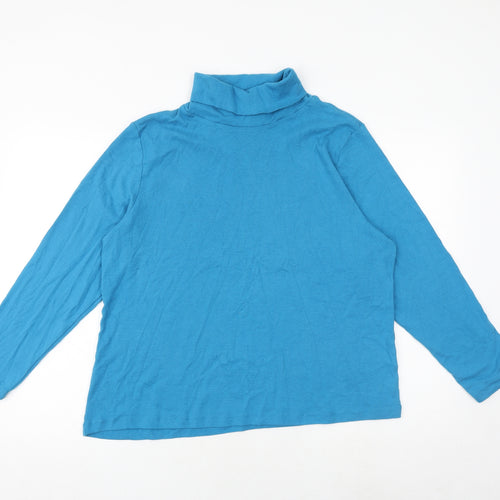 M&Co Womens Blue 100% Cotton Basic T-Shirt Size 24 Roll Neck