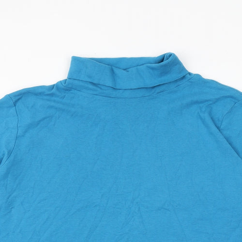 M&Co Womens Blue 100% Cotton Basic T-Shirt Size 24 Roll Neck