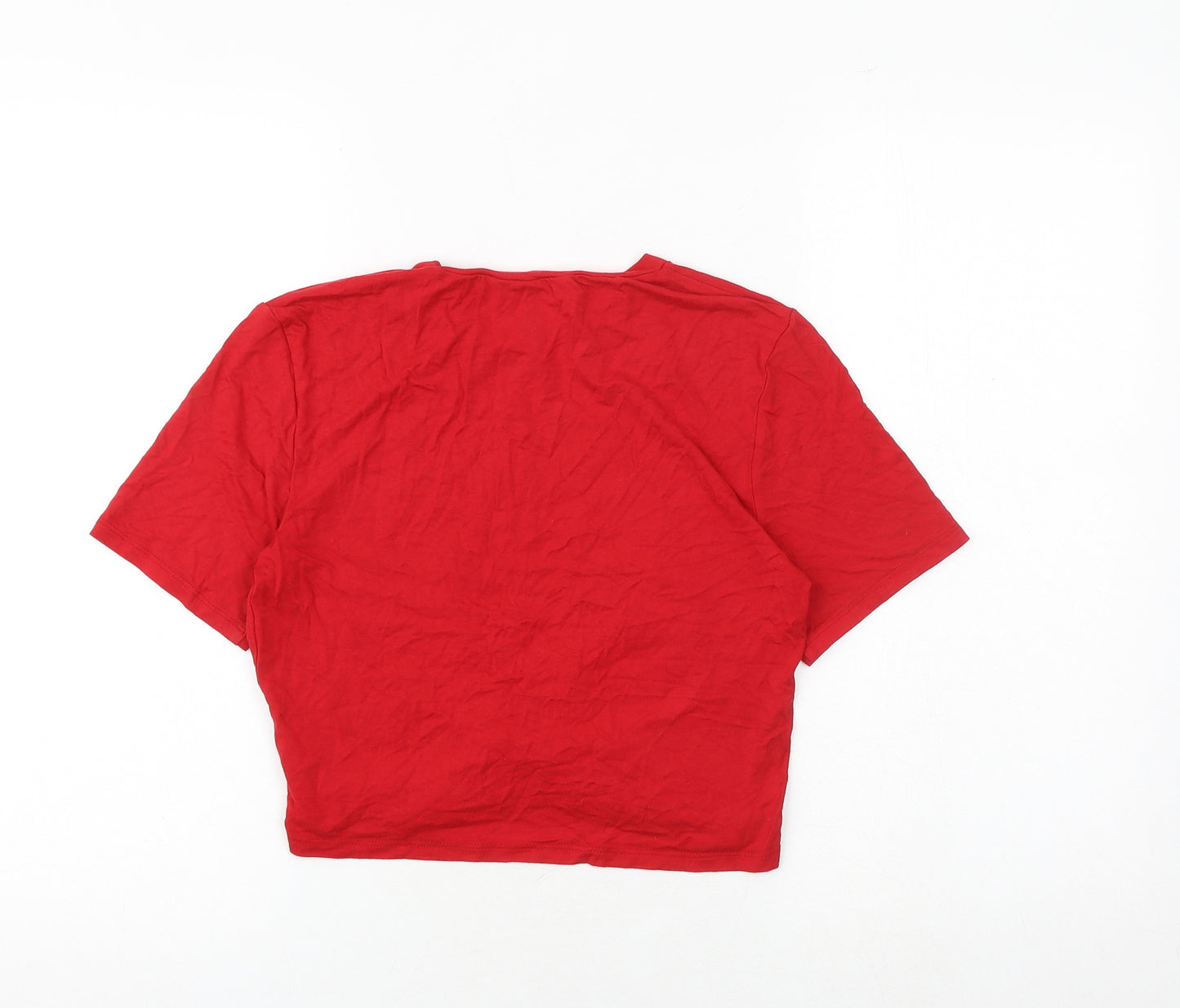 H&M Womens Red Viscose Cropped T-Shirt Size M Round Neck