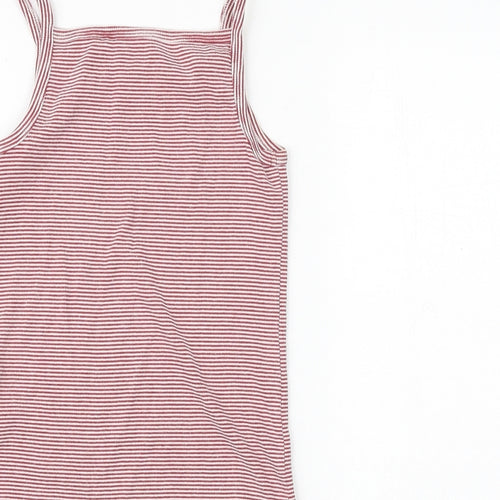 NEXT Girls Red Striped Cotton Basic Tank Size 9 Years Round Neck Pullover