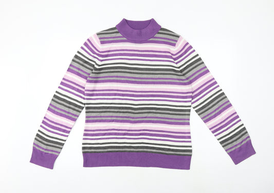 BHS Womens Multicoloured High Neck Striped Acrylic Pullover Jumper Size 14