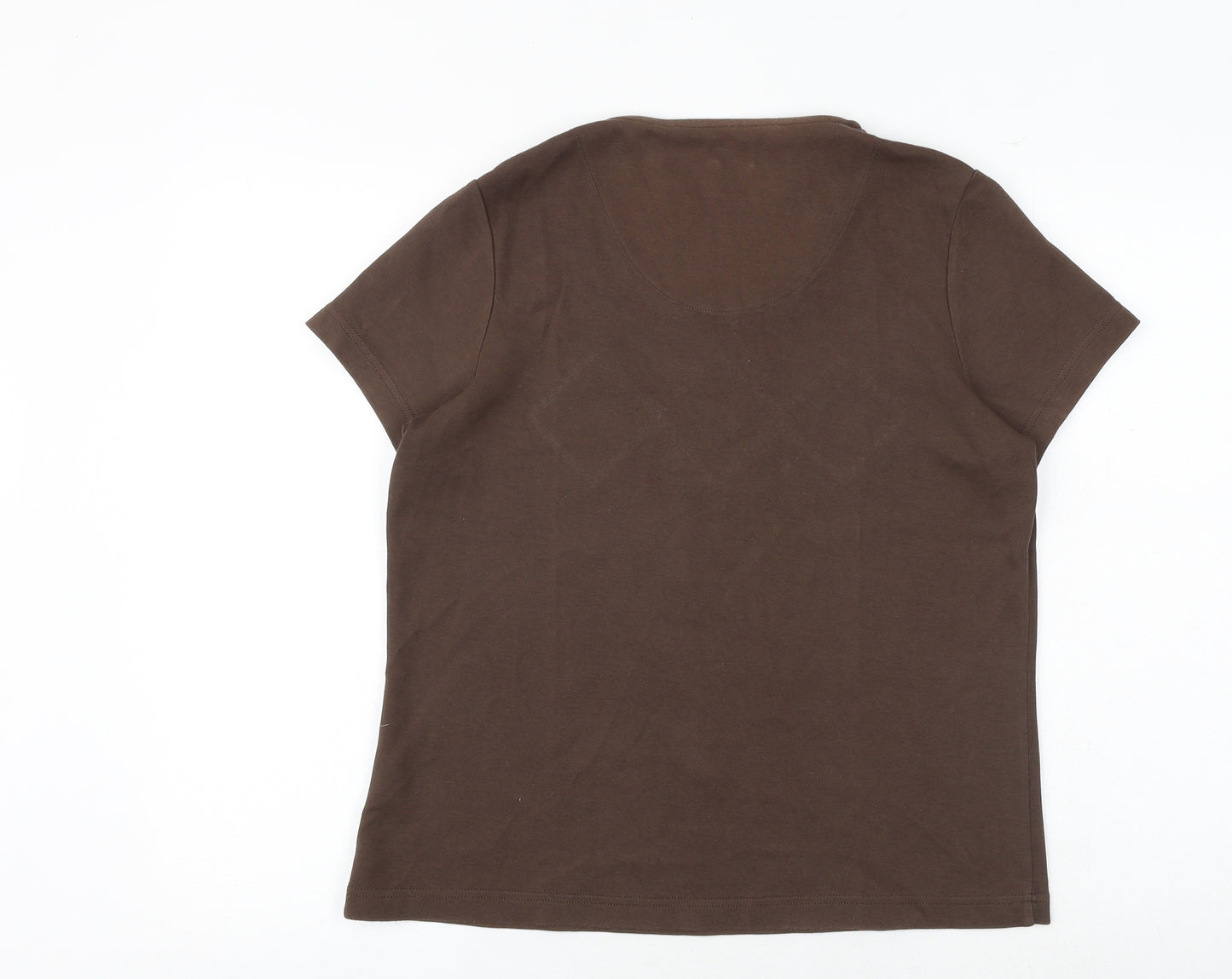 DASH Womens Brown Cotton Basic T-Shirt Size 16 Round Neck