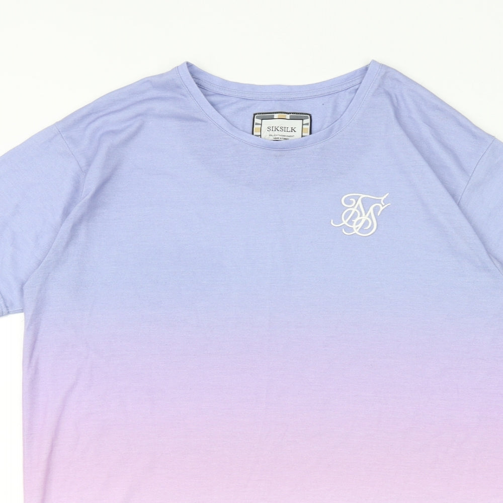 SikSilk Mens Purple Geometric Polyester T-Shirt Size L Round Neck - Ombre Effect