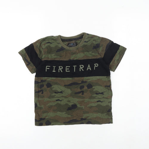 Firetrap Boys Multicoloured Camouflage 100% Cotton Basic T-Shirt Size 5-6 Years Round Neck Pullover