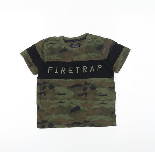 Firetrap Boys Multicoloured Camouflage 100% Cotton Basic T-Shirt Size 5-6 Years Round Neck Pullover