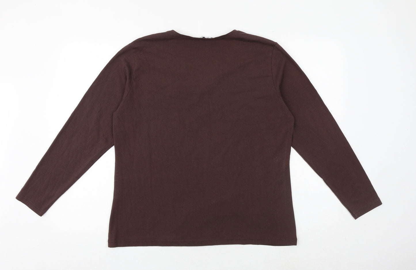 Oscar B. Womens Brown Cotton Basic T-Shirt Size L V-Neck