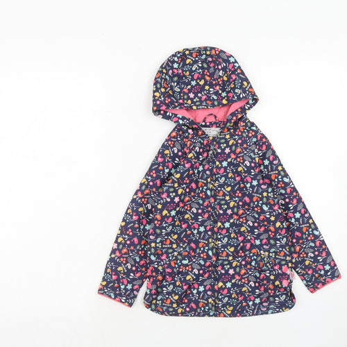 Mothercare Girls Blue Geometric Jacket Size 3-4 Years Zip - Flowers and Birds