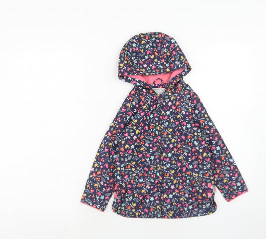 Mothercare Girls Blue Geometric Jacket Size 3-4 Years Zip - Flowers and Birds