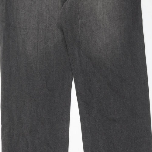 Marks and Spencer Mens Grey Cotton Straight Jeans Size 34 in L33 in Regular Zip