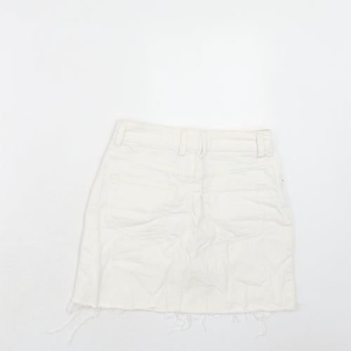 Topshop Womens White Cotton A-Line Skirt Size 8 Zip