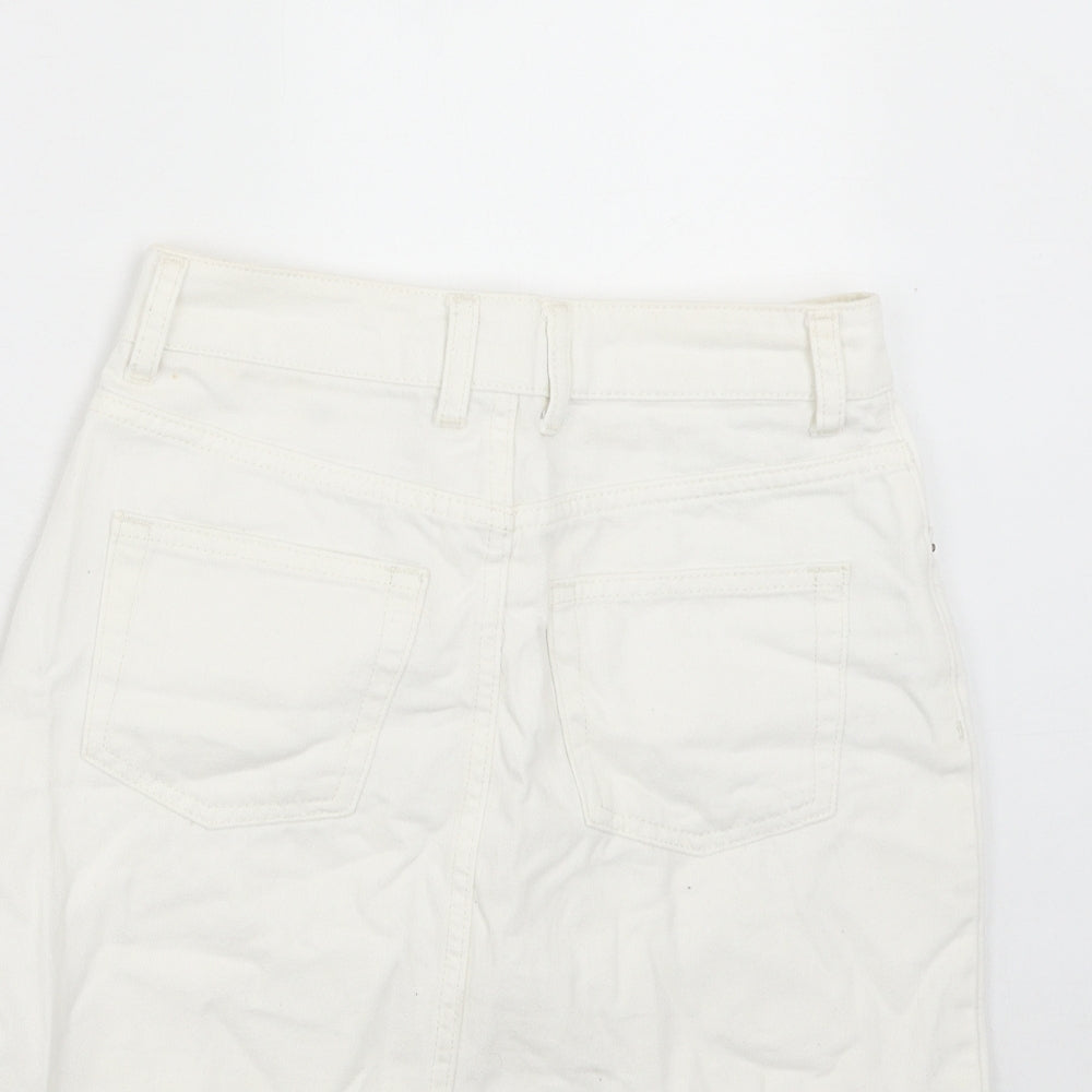 Topshop Womens White Cotton A-Line Skirt Size 8 Zip