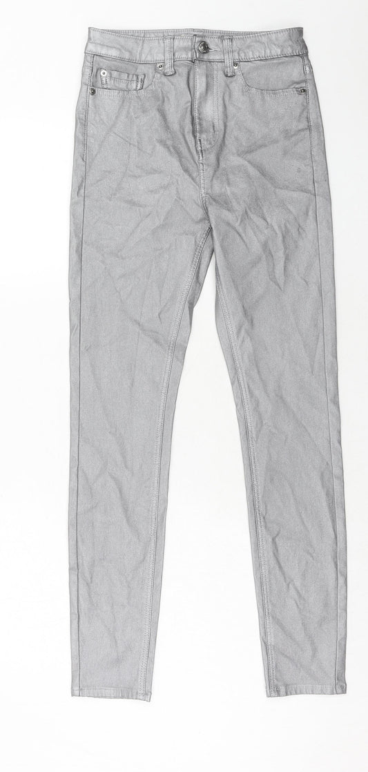 Marks and Spencer Womens Silver Polyester Trousers Size 8 Regular Zip - Coated