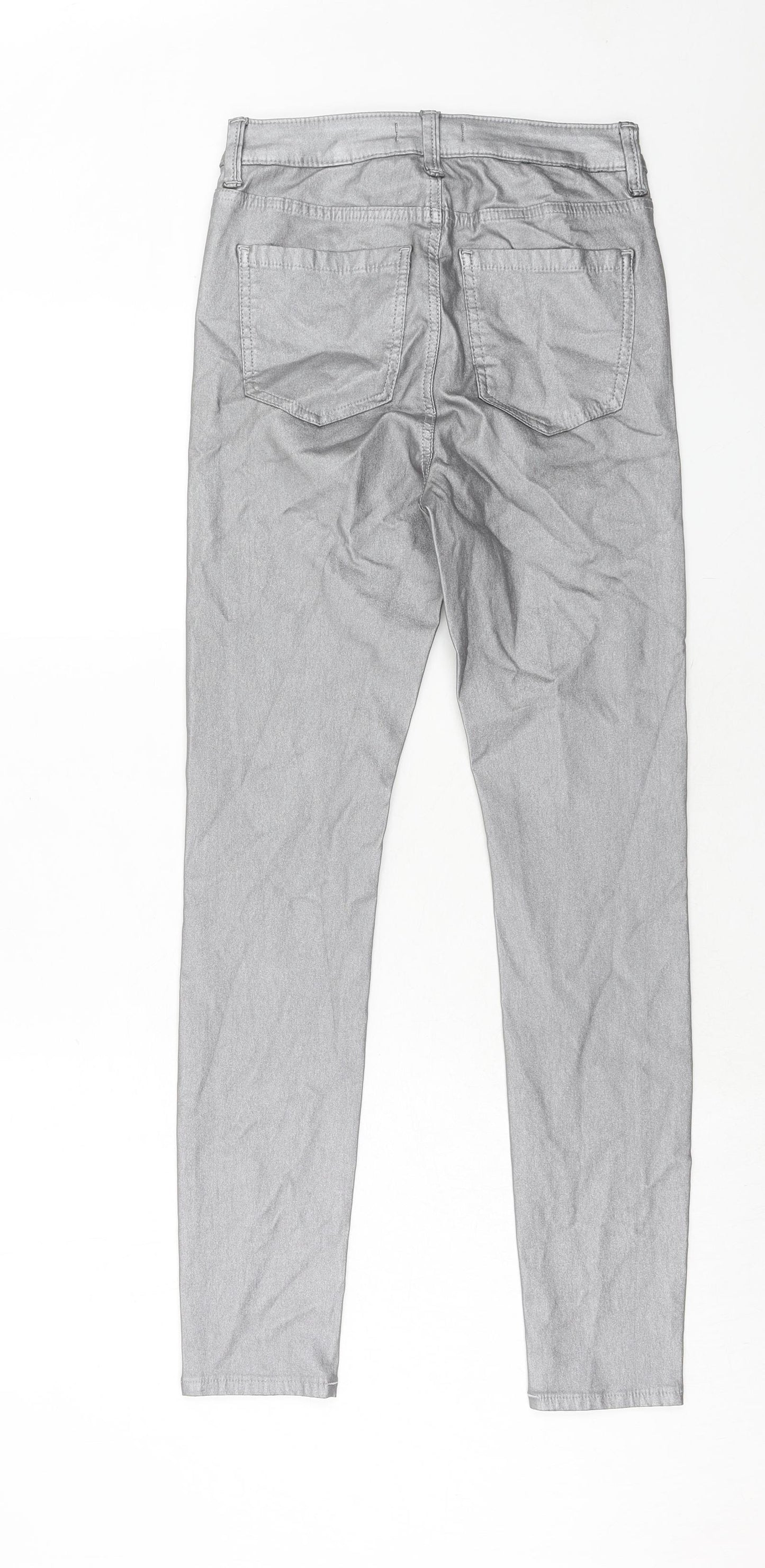 Marks and Spencer Womens Silver Polyester Trousers Size 8 Regular Zip - Coated