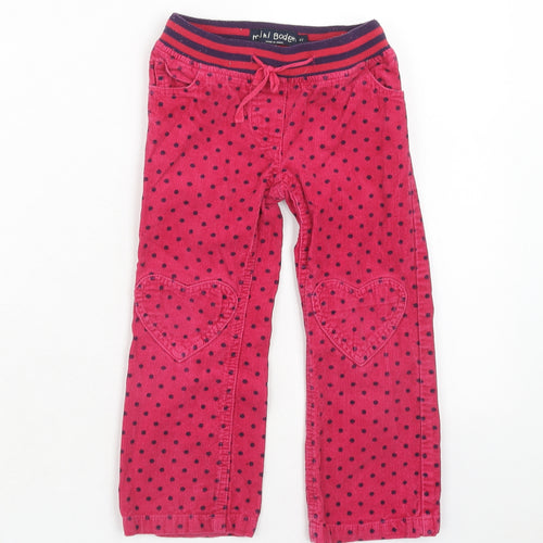 Mini Boden Girls Pink Polka Dot Cotton Jogger Trousers Size 4 Years Regular Drawstring