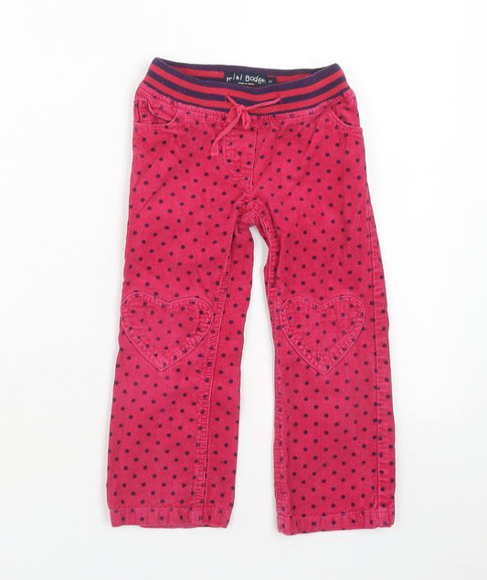Mini Boden Girls Pink Polka Dot Cotton Jogger Trousers Size 4 Years Regular Drawstring