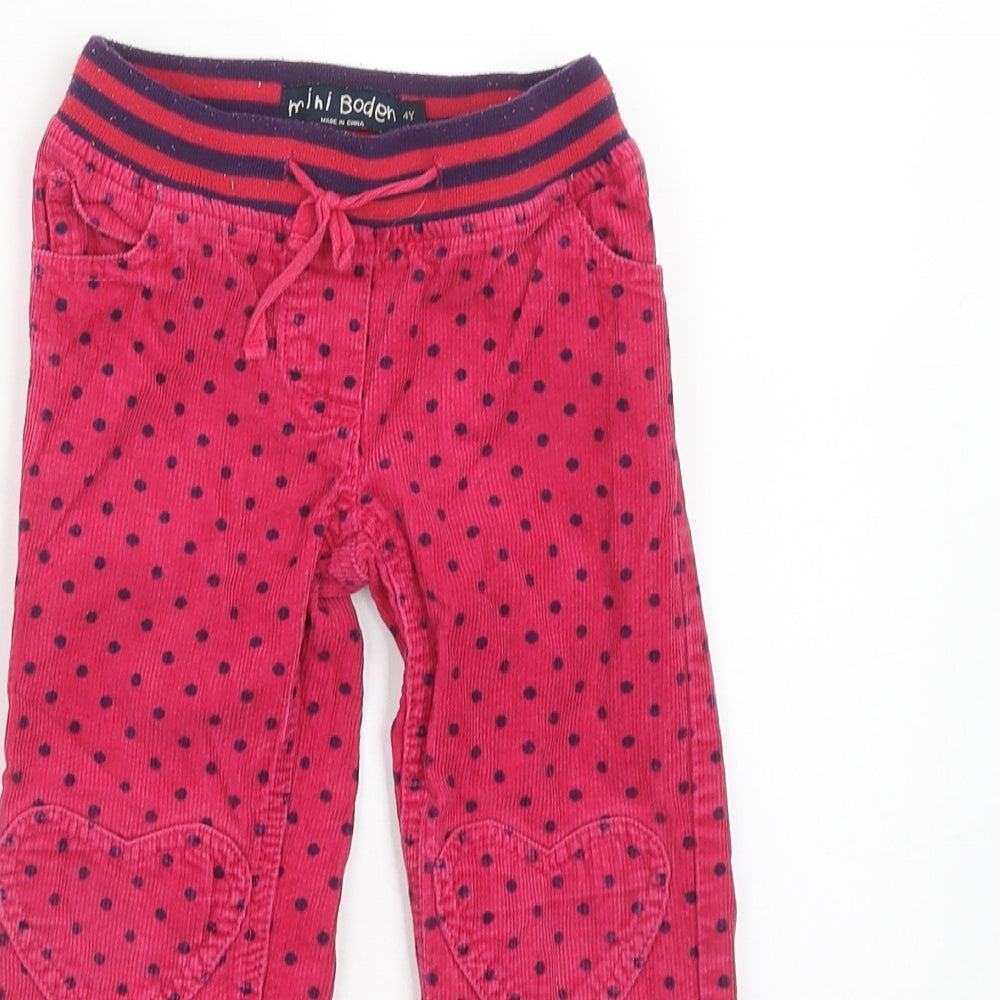 Mini Boden Girls Pink Polka Dot Cotton Jogger Trousers Size 4 Years Regular Drawstring