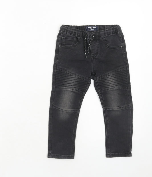 NEXT Boys Black Cotton Skinny Jeans Size 2-3 Years Regular Drawstring