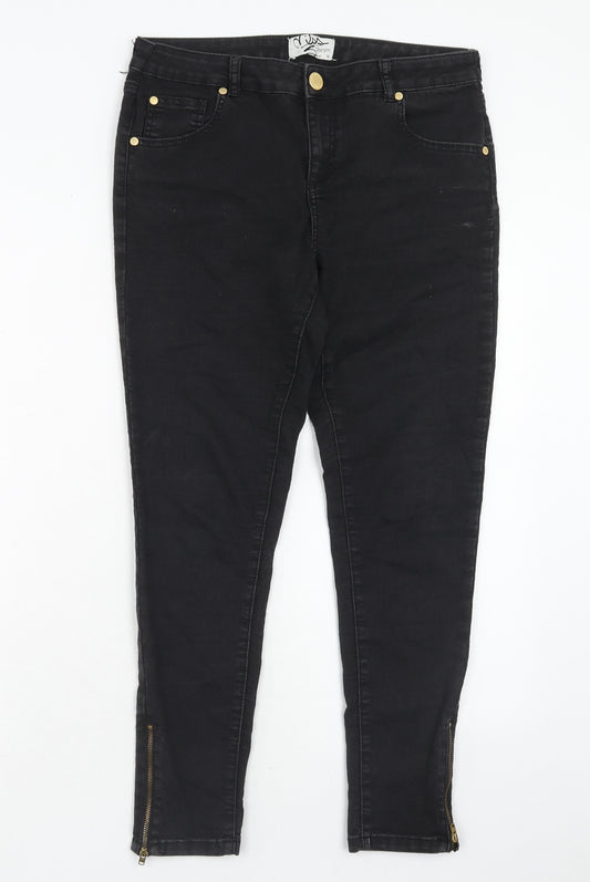 Miss Selfridge Womens Black Cotton Skinny Jeans Size 14 Regular Zip
