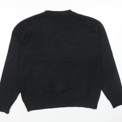 Marks and Spencer Womens Black Round Neck Geometric Polyester Pullover Jumper Size M
