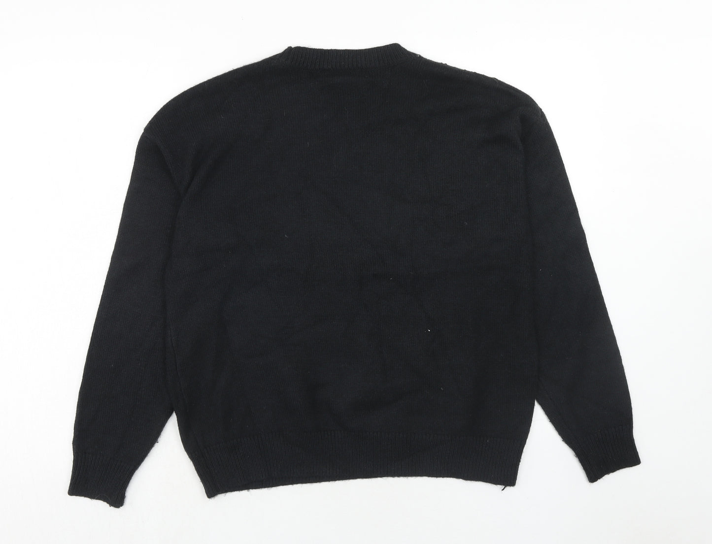 Marks and Spencer Womens Black Round Neck Geometric Polyester Pullover Jumper Size M
