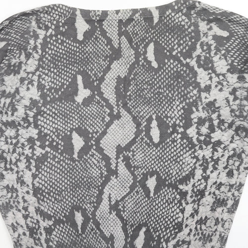 Marks and Spencer Womens Grey Round Neck Animal Print Viscose Pullover Jumper Size 10 - Snakeskin Pattern
