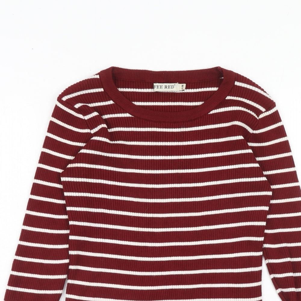 Fee Red Womens Red Round Neck Striped Viscose Pullover Jumper Size S