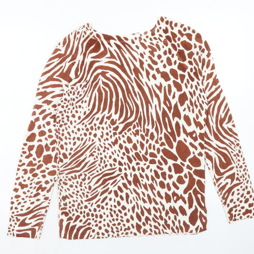 NEXT Womens Brown Round Neck Animal Print Acrylic Pullover Jumper Size 10 - Tiger Print