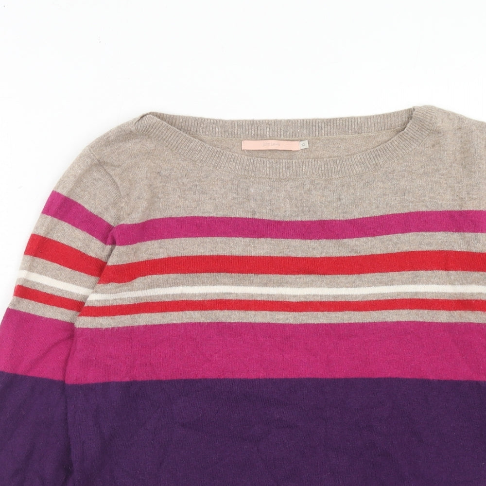 John Lewis Womens Multicoloured Round Neck Striped Cotton Pullover Jumper Size 12