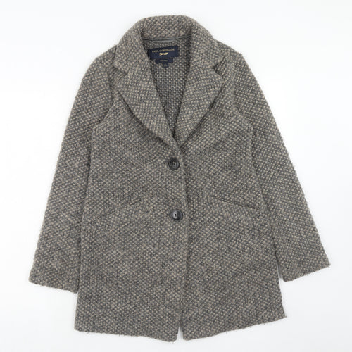 Paul Costelloe Womens Brown Geometric Overcoat Coat Size 8 Button