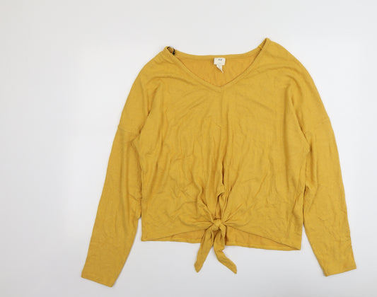 H&M Womens Yellow V-Neck Viscose Pullover Jumper Size M