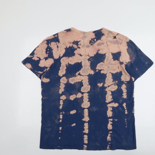 Springfield Mens Blue Geometric Cotton T-Shirt Size XL Round Neck - Tie Dye