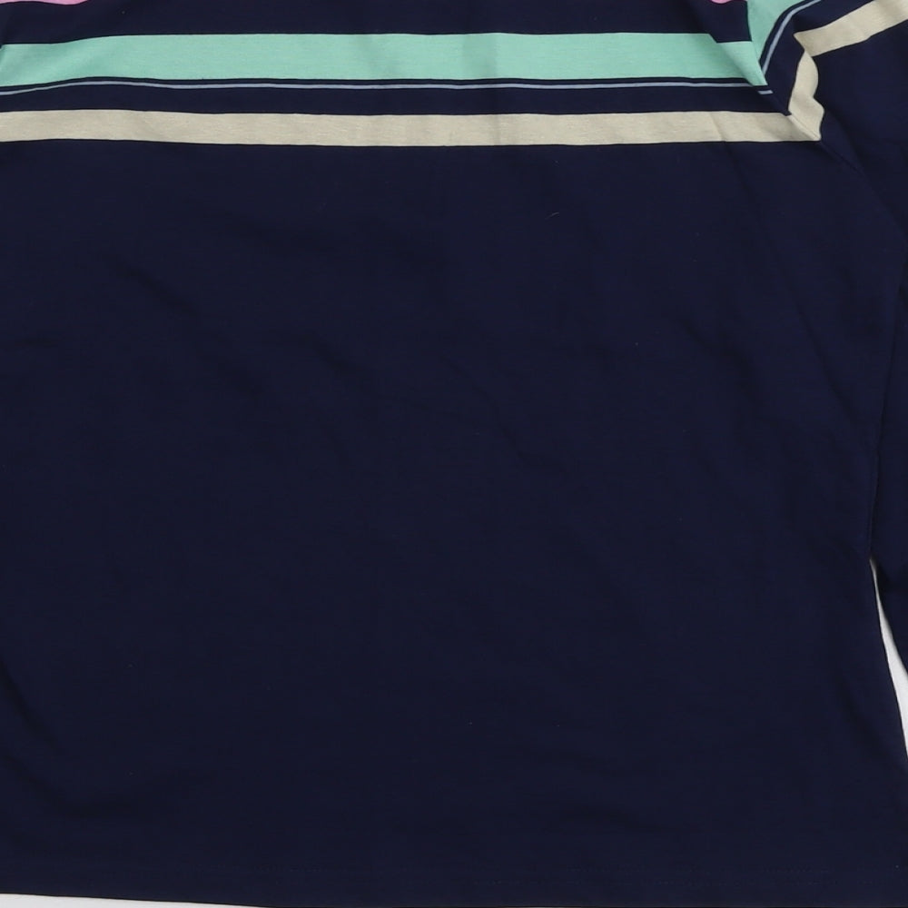 Studio Womens Blue Striped Cotton Basic T-Shirt Size 12 Round Neck