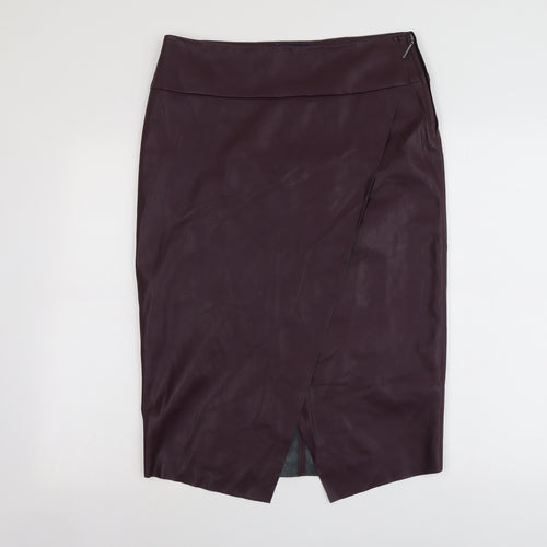 Marks and Spencer Womens Purple Polyurethane A-Line Skirt Size 14 Zip